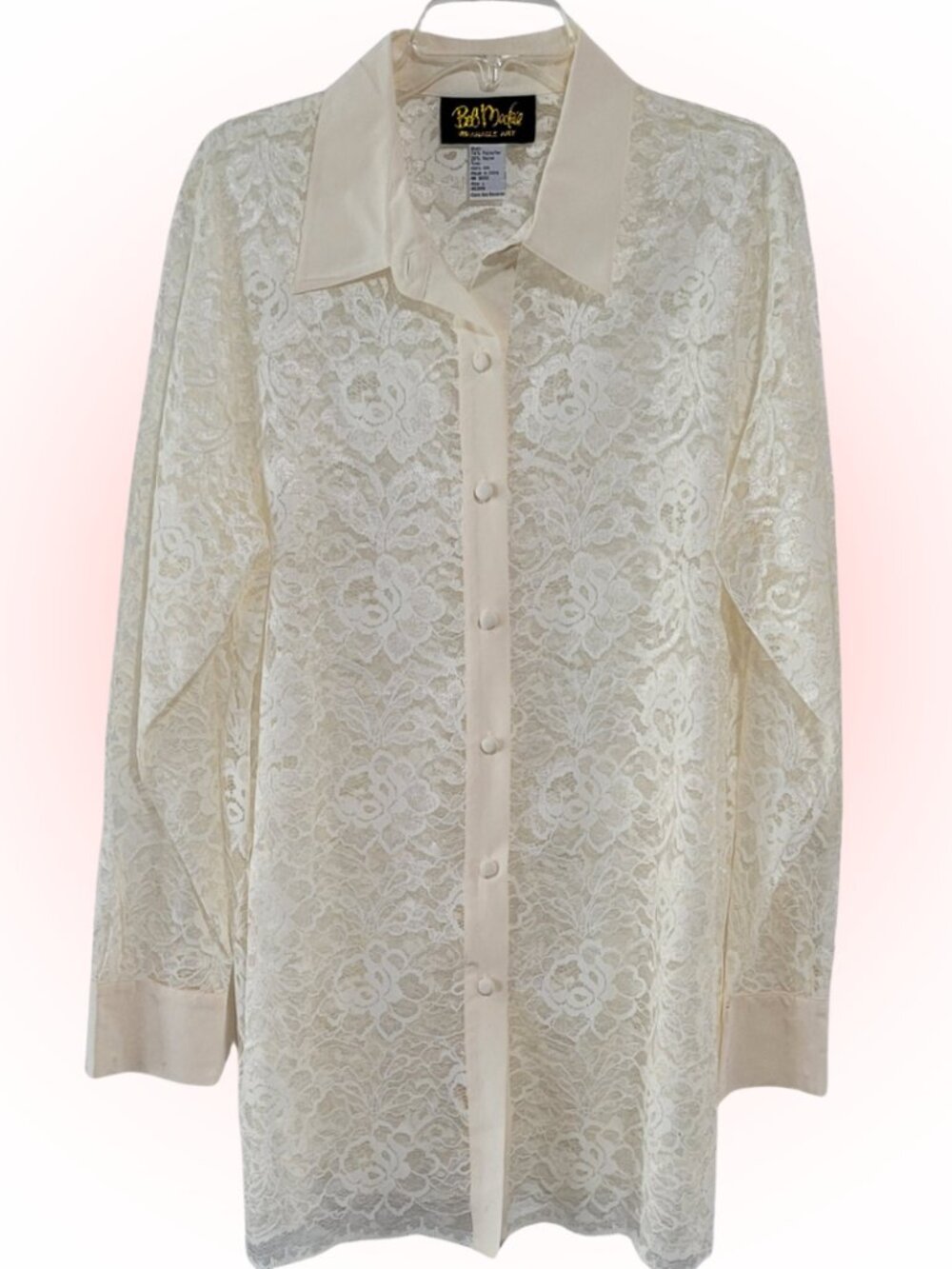 PRETTY WHITE LACE BUTTON-DOWN WOMEN'S BLOUSE EUC L